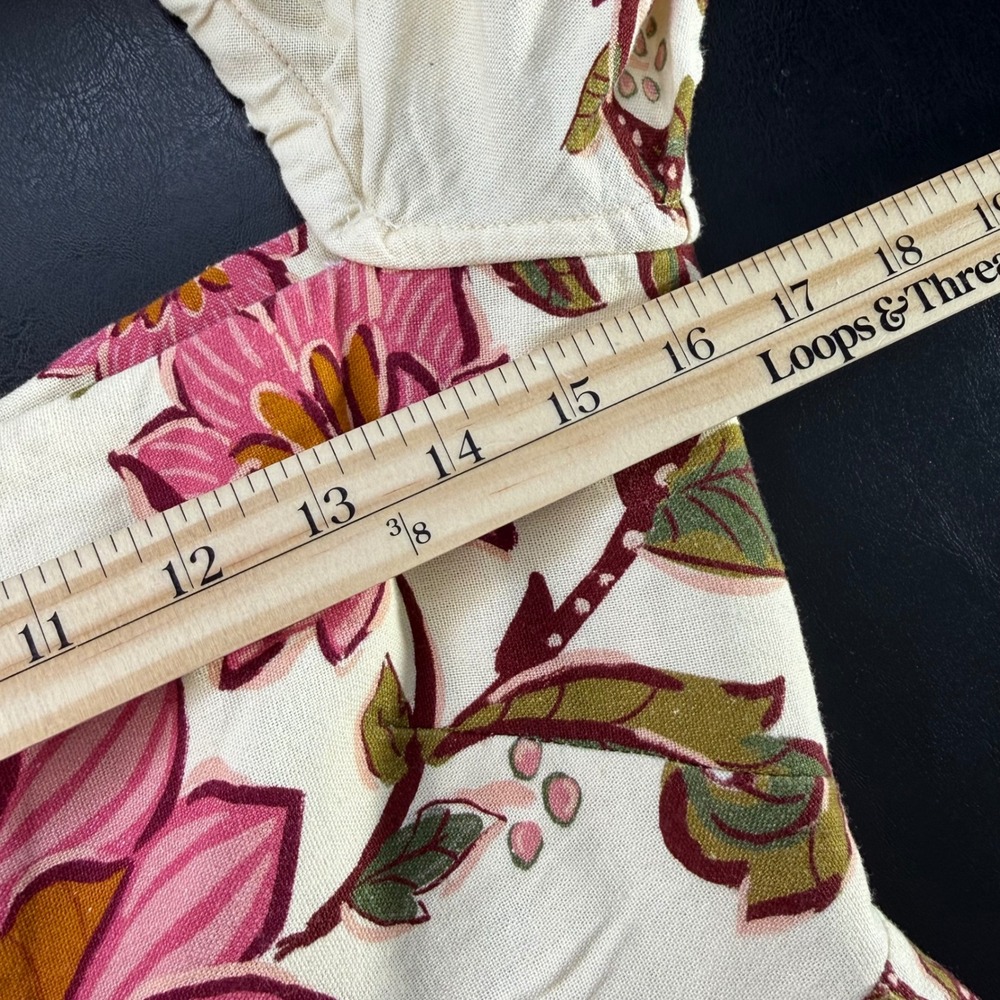 Farm Rio Tropical Floral Palm Tree Puff Sleeve Maxi Dress Cream Pink Green Small - Picture 16 of 16